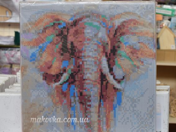 Картина стразами MЕ25077 Райдужний слон, набір 178224 Діамантові ручки