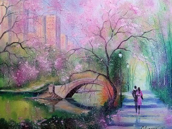 Картина стразами Весняна прогулянка в парку, Худ. Дарчук, 177130 набір Go to Art Діамантові ручки на підрамнику