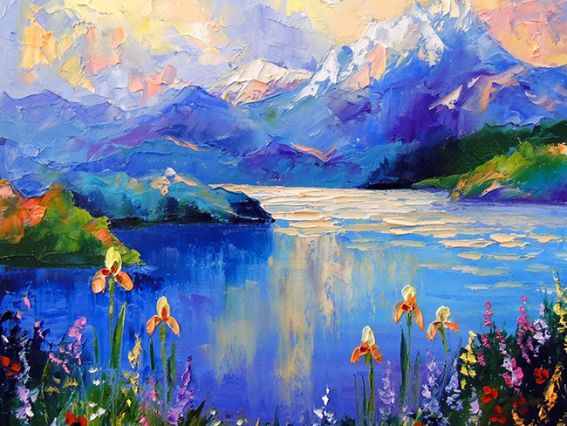 Картина стразами 177150 Озеро в Альпах. Дарчук О.. Go to Art Диамантовые ручки на подрамнике