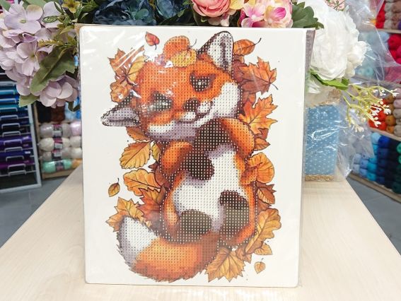 Картина стразами 5D 178382 Веселе лисеня 21х25см, Go to Art підставка  