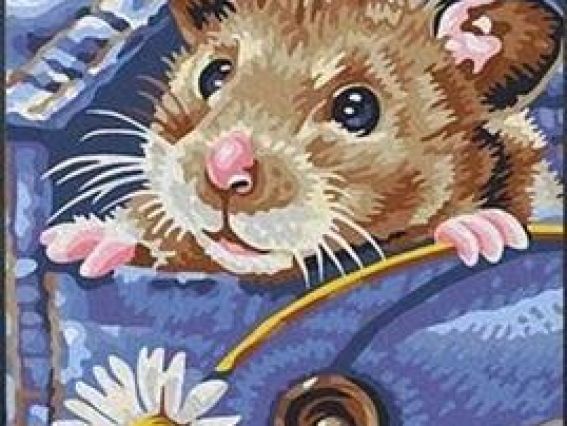 Картина стразами 5D 178421 Кишеньковий друг (пацючок) 21х25см, Go to Art підставка