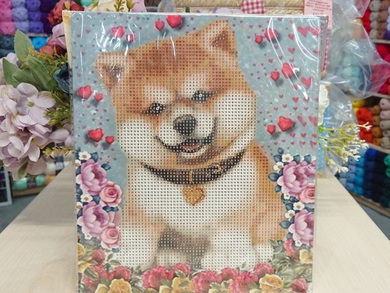 Картина стразами 5D 189039 Посмішка (цуценя) 21х25см, Go to Art підставка  