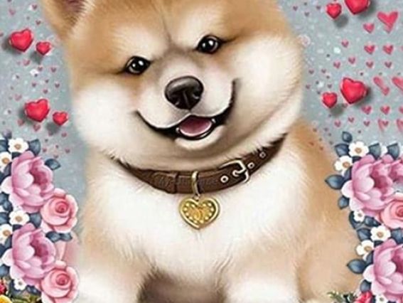 Картина стразами 5D 189039 Посмішка (цуценя) 21х25см, Go to Art підставка  