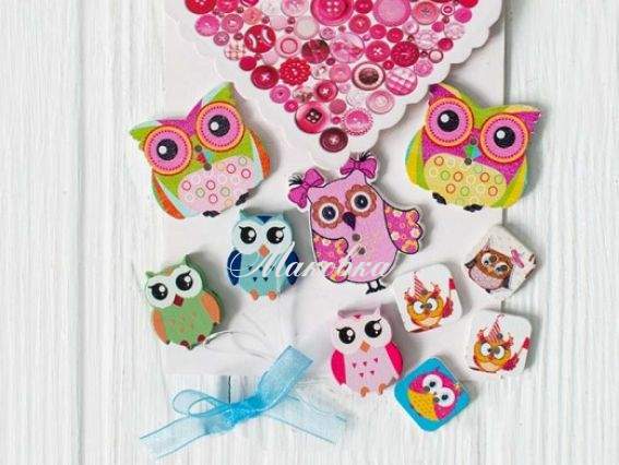 Набор деревянных пуговиц СОВЫ, Идейка 97055  Набор деревянных пуговиц СОВЫ, Идейка 97055 