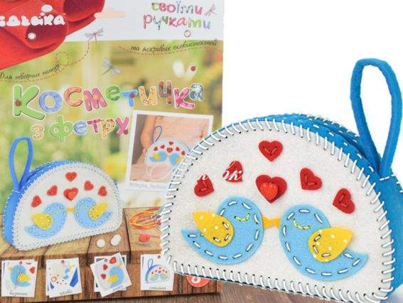 Набір для шиття Сумочка Косметичка Закохані пташки, фетр, 97063-2 Ідейка Набір для шиття Сумочка Косметичка Закохані пташки, фетр, 97063-2 Ідейка