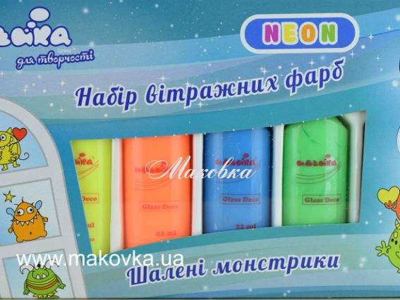 Набор витражных красок Безумные монстрики, Идейка NEON 98508 Набор витражных красок Безумные монстрики, Идейка NEON 98508