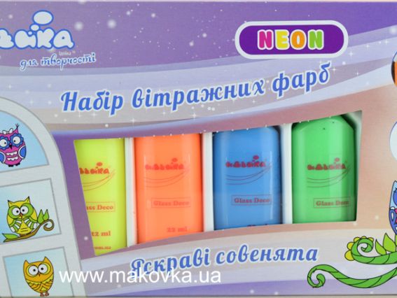 Набор витражных красок Яркие совы, Идейка NEON 98509 Набор витражных красок Яркие совы, Идейка NEON 98509