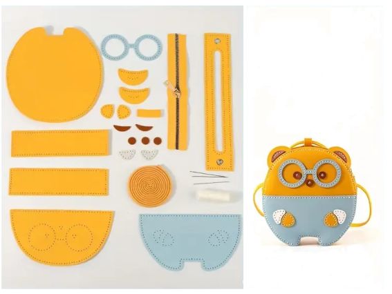 Набір для виготовлення сумки СК-02 Ведмедик в окулярах, жовтий та блакитний, штучна шкіра