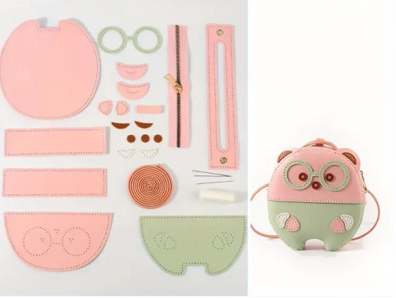 Набор для изготовления сумки СК-01 Мишка в очках, розовый и салатовый, 