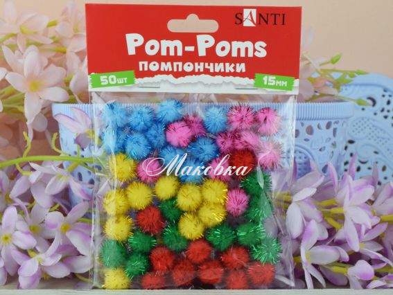 Шарики помпон с люрексом 954656 Микс, 15мм, 50шт SANTI Шарики помпон с люрексом 954656 Микс, 15мм, 50шт SANTI