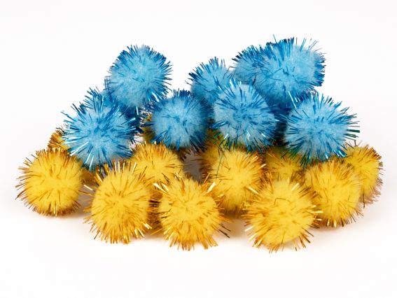 Шарики помпончики с люрексом, 954954660 656 SANTI, Голубые и желтые, d-15мм, 50шт./уп