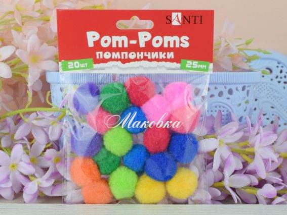 Шарики помпон 954669, Микс, 25мм, 25шт SANTI