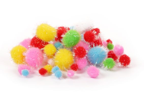 Кульки помпончики з голографним люрексом , 955439 SANTI Мікс , d-8мм, 12мм, 20мм, 54шт./уп