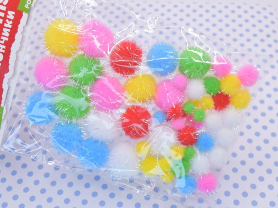 Кульки помпончики з голографним люрексом , 955439 SANTI Мікс , d-8мм, 12мм, 20мм, 54шт./уп