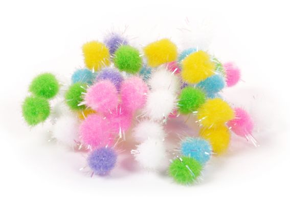 Кульки помпончики з голографним люрексом , 955440 SANTI Мікс , d-8мм, 54шт./уп