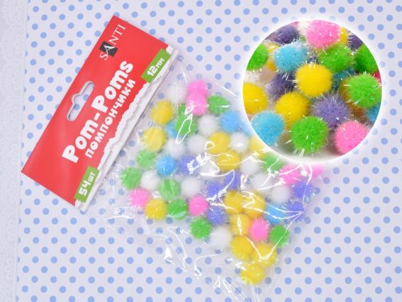 Шарики помпон з голографним люрексом 955441 Мікс 12 мм, 54шт SANTI Шарики помпон з голографним люрексом 955441 Мікс 12 мм, 54шт SANTI