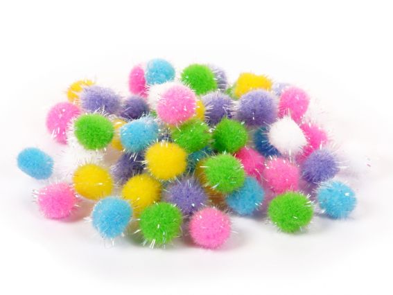 Кульки помпончики з голографним люрексом , 955441 SANTI Мікс , d-12 мм, 54шт./уп