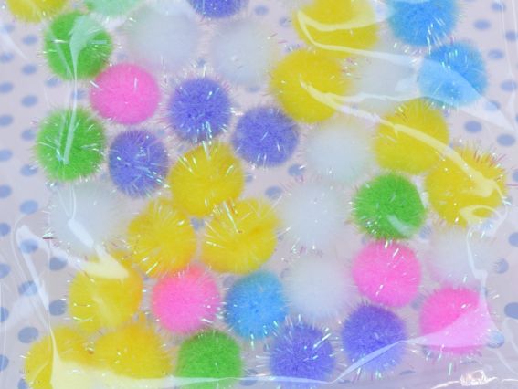 Кульки помпончики з голографним люрексом , 955441 SANTI Мікс , d-12 мм, 54шт./уп