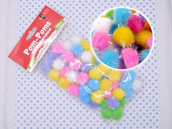 Шарики помпон з голографним люрексом 955442 Мікс 20мм, 54шт SANTI Шарики помпон з голографним люрексом 955442 Мікс 20мм, 54шт SANTI