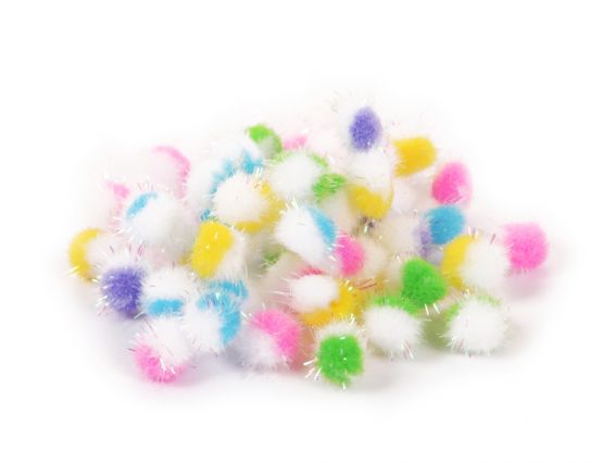 Кульки помпончики двокольорові з голографним люрексом , 955444 SANTI d-10мм, мікс кольорів 50шт./уп