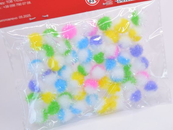 Кульки помпончики двокольорові з голографним люрексом , 955444 SANTI d-10мм, мікс кольорів 50шт./уп