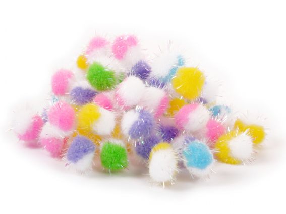 Кульки помпончики двокольорові з голографним люрексом , 955445 SANTI d-15мм, мікс кольорів 50шт./уп