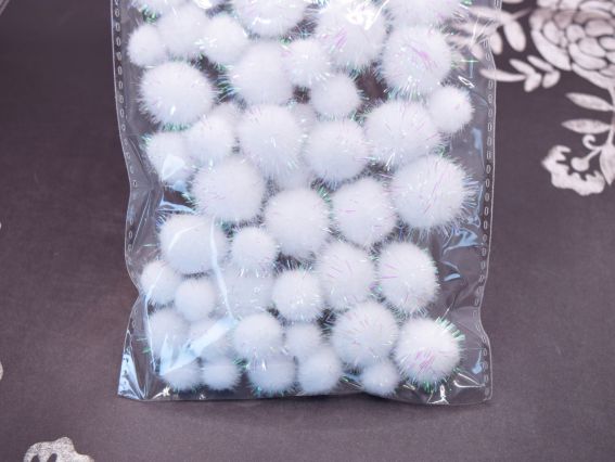 Кульки помпончики з голографним люрексом , 955454 SANTI Білі, d-8мм, 12мм, 20мм, 50шт./уп