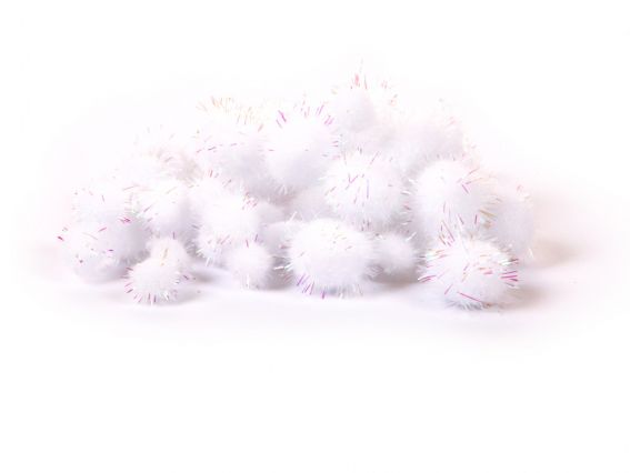 Кульки помпончики з голографним люрексом , 955454 SANTI Білі, d-8мм, 12мм, 20мм, 50шт./уп