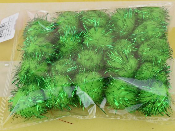 Кульки помпончики, З люрексом Зелені, 2,5 см,  DA165175-025