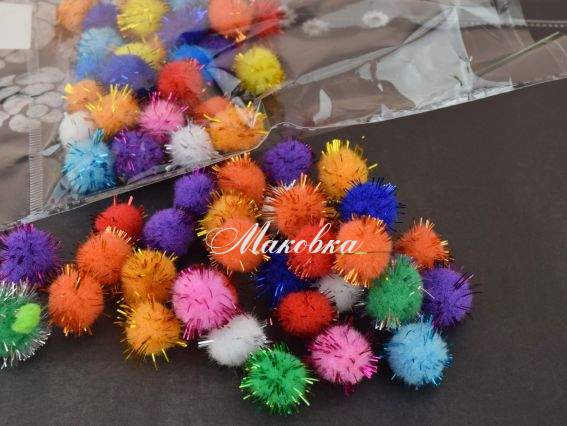 Шарики помпон З люрексом МІКС кольорів, 1,5 см, 10г Шарики помпон З люрексом МІКС кольорів, 1,5 см, 10г