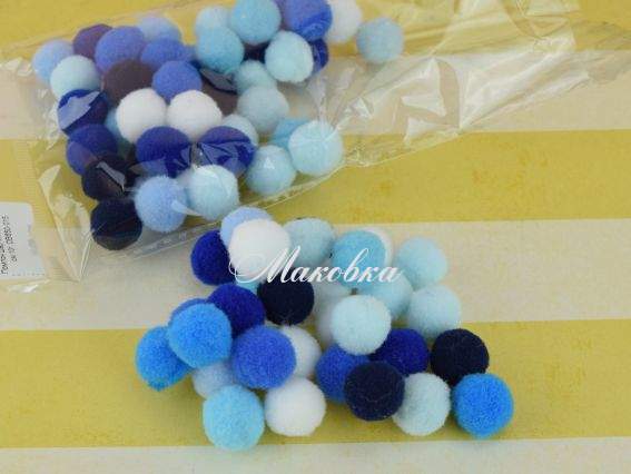 Шарики помпон Синий МИКС , 1,5 см, 10г
