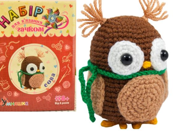 Вязание крючком игрушки ВК-002 Сова, УМНЯШКА Набор для творчества 