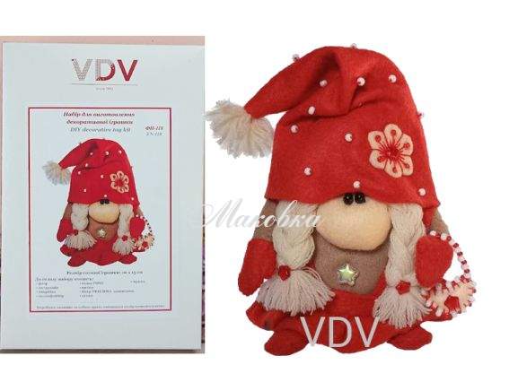 Новогодний гном девочка ФН-118 ВДВ, 16х5 см, набор для шитья из фетра