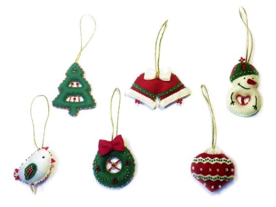ФН-93 Новорічний набір , ялинкові іграшкі 6 шт набір шиття з фетру, ВДВ (ялинка, дзвоник, сніговік, птах, віночок, іграшка)