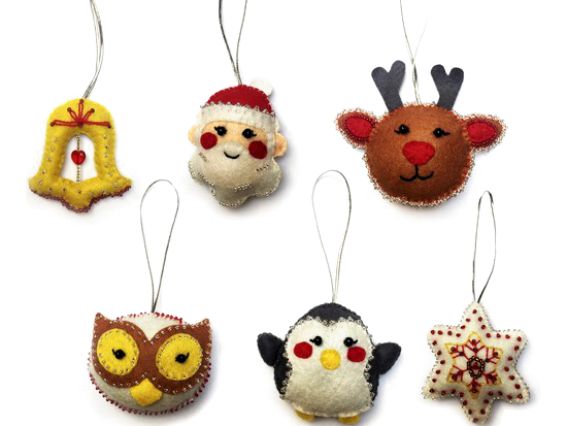 ФН-95 Новорічний набір , ялинкові іграшкі 6 шт набір шиття з фетру, ВДВ (св.Миколай, дзвоник, олень, сова, пінгвін, зірка)