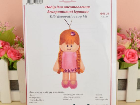 Фетрова іграшка Лялька з кісками, ФН-28 ВДВ, набір для шиття із фетру іграшки