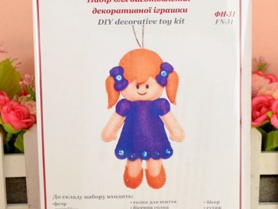 Фетрова іграшка Лялька з хвостиками, ФН-31 ВДВ, набір для шиття з фетру іграшки