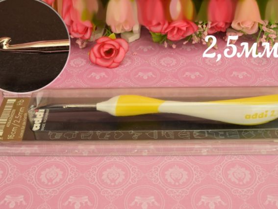 Крючок с эргономичной ручкой 16 см 2,5 мм желтый ADDI 140-7/2,5-16 Крючок с эргономичной ручкой 16 см 2,5 мм желтый ADDI 140-7/2,5-16