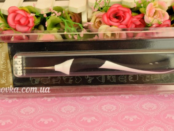  В'язальний гачок з ергономічною чорною ручкою 16 см 0,5 мм ADDI 145-7/0,75-16