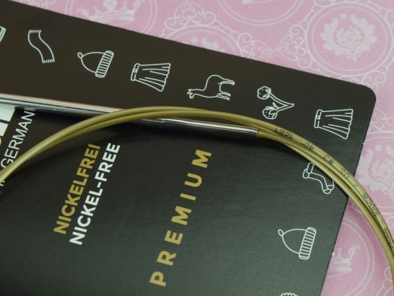 Круговые вязальные спицы ADDI 105-7/3,25-100 серебристые на золотой леске, 100см, №3,25 мм