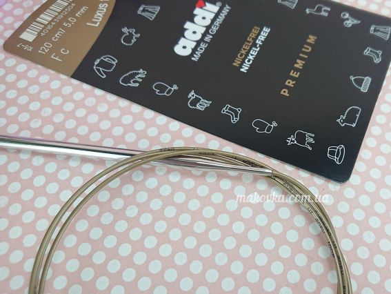 Кругові в'язальні спиці ADDI 105-7/5-120 сріблясті на золотій волосіні, 120см, №5мм