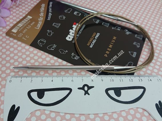 Кругові в'язальні спиці ADDI 105-7/5-120 сріблясті на золотій волосіні, 120см, №5мм