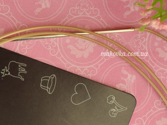 Кругові в'язальні спиці 105-7/2-120 супергладкі, біла бронза, на золотій волосіні, 120см, №2 мм ADDI