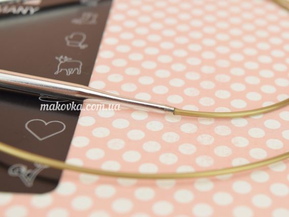 Кругові в'язальні спиці ADDI 105-7/4,5-80 на золотій волосіні, з латуні, довжина 80 см №4,5 мм