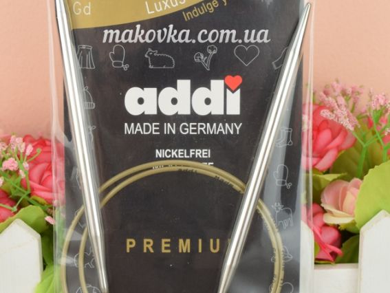 Кругові в'язальні спиці ADDI 105-7/6-80 на золотій волосіні, з латуні, довжина 80 см, №6 мм