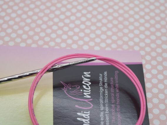 Кругові в'язальні спиці Адді Юнікорн ADDI 115-7/4-80 сріблясті з рожевим кабелем, 80см, №4 мм