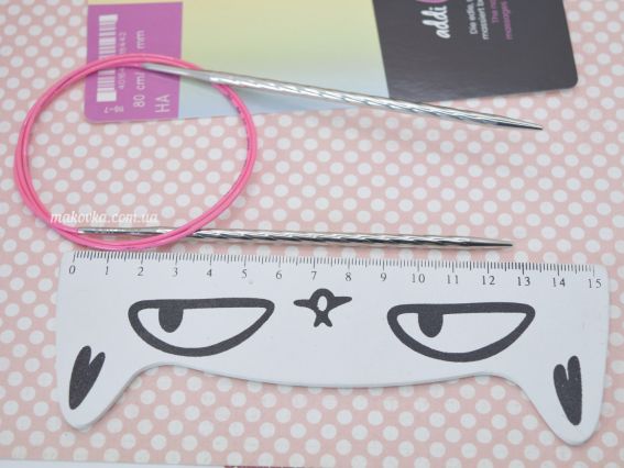 Кругові в'язальні спиці Адді Юнікорн ADDI 115-7/4-80 сріблясті з рожевим кабелем, 80см, №4 мм