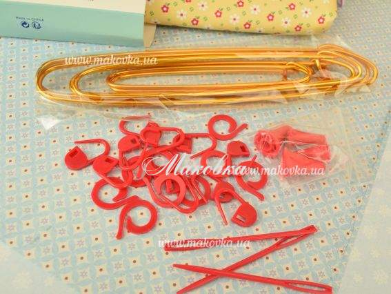 U1886 Yellow Набір аксесуарів для в'язання в жовтій сумочці з квітками DMC