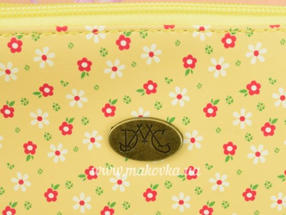 U1886 Yellow Набір аксесуарів для в'язання в жовтій сумочці з квітками DMC