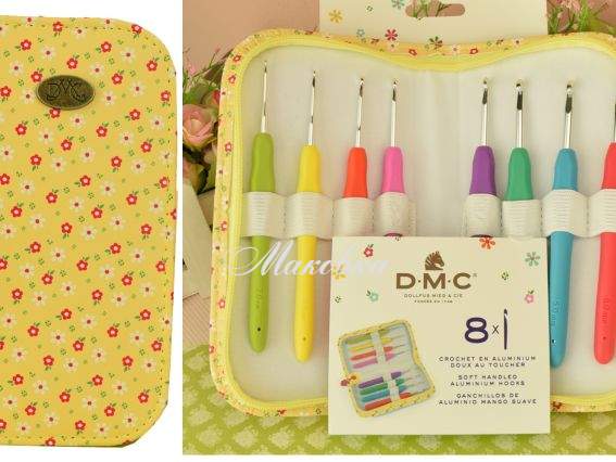 Набор крючков для вязания DMC U1885 Yellow 8 шт (2,0-6,0 мм), в желтом органайзере в цветочек Набор крючков для вязания DMC U1885 Yellow 8 шт (2,0-6,0 мм), в желтом органайзере в цветочек